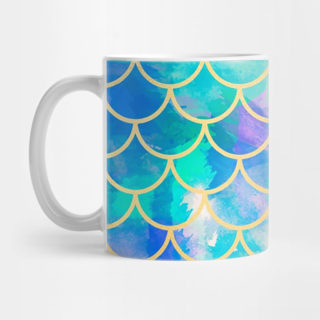 Mermaid Tail Scales Sea Turquoise Vibrant Blue Gold by Live Together